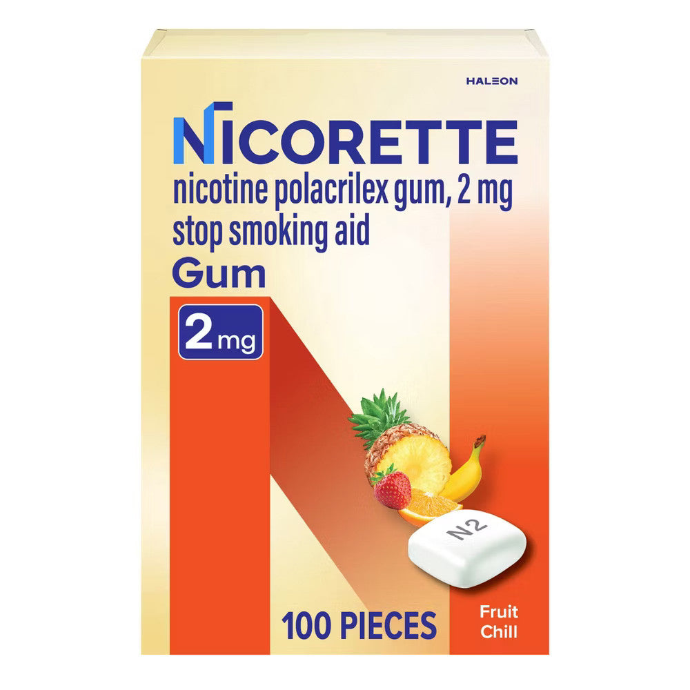 Nicorette 2mg Gum Stop Smoking Aid, Fruit Chill, 100 Ea