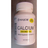 Major Oyster Shell Calcium Supplement Carbonate with Vitamin D Tablets, 250 Mg, 100 Ea