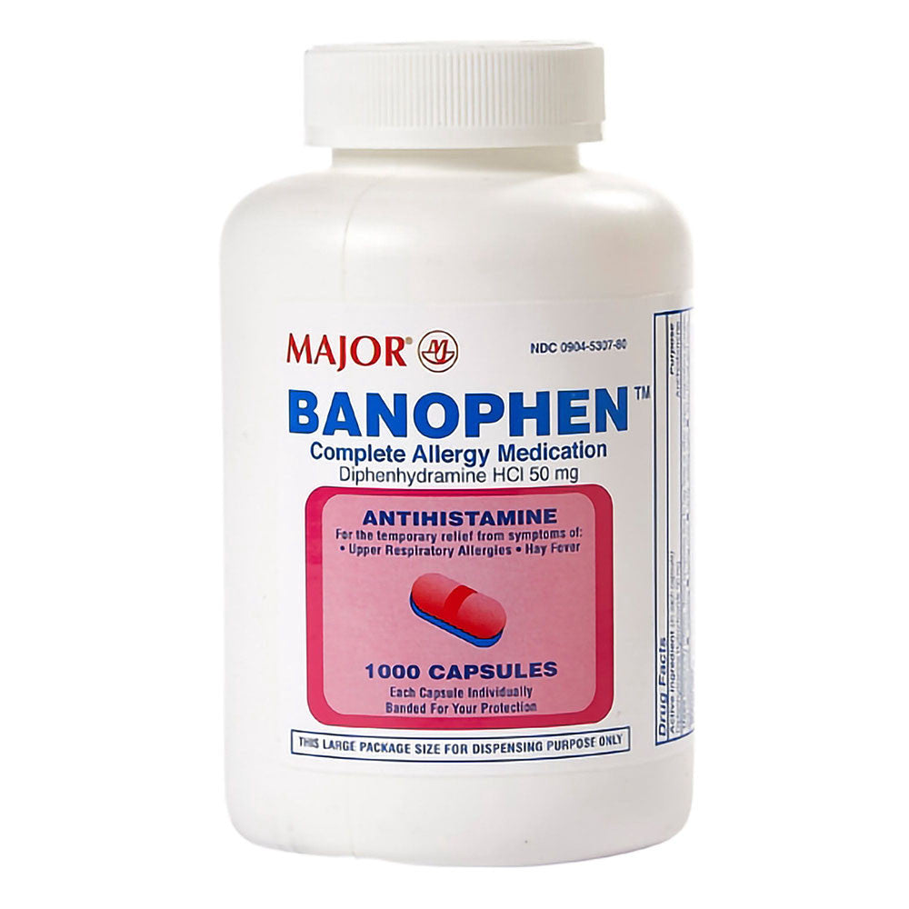 Major Banophen Diphenhydramine 50 Mg Capsules, 1000 Ea