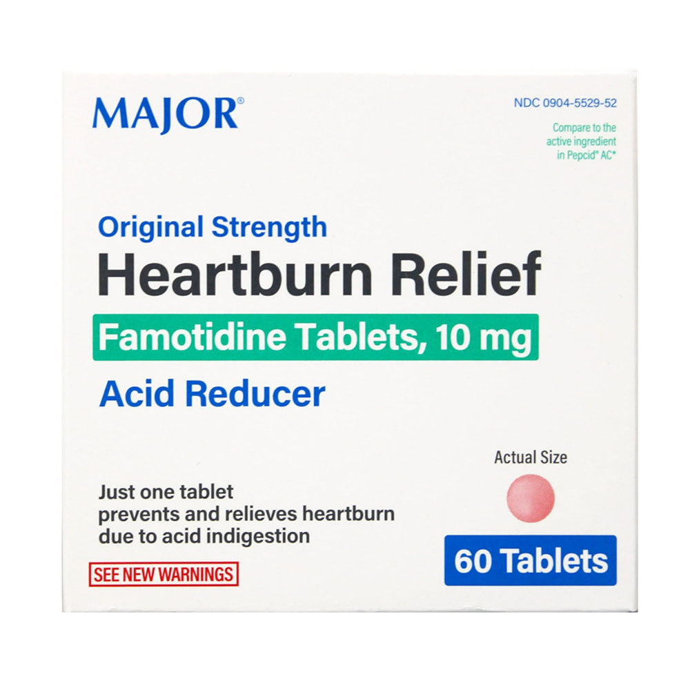 Major Heartburn Relief Famotidine Tablets, 60 Ea