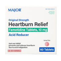 Major Heartburn Relief Famotidine Tablets, 60 Ea