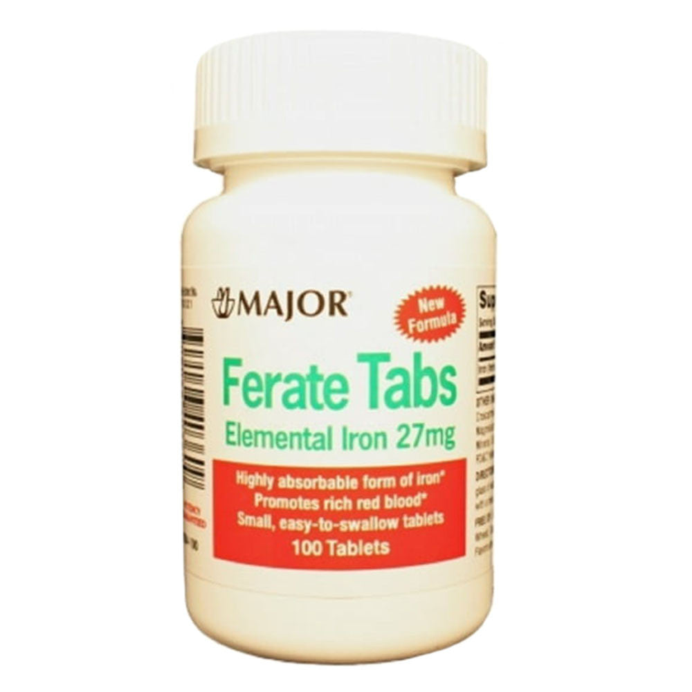 Major Ferate Elemental Iron Tablets, 27 Mg, 100 Ea