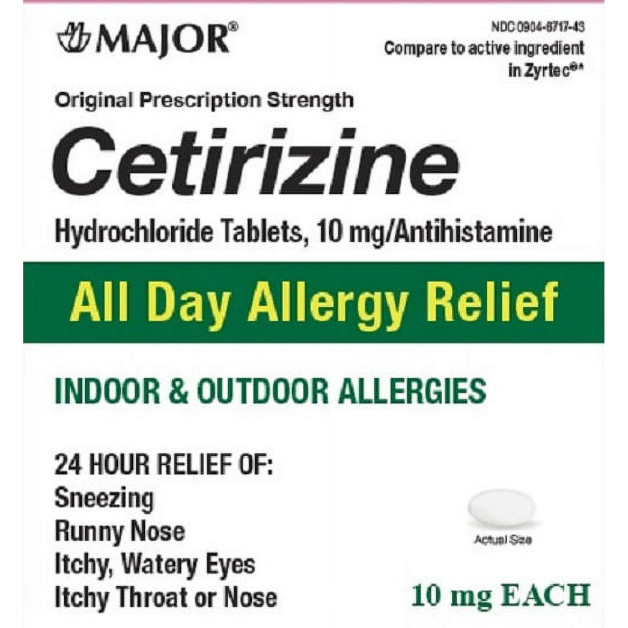 Major Pharmaceuticals Cetirizine HCL Tablets, 10 Mg, Allergy Relief, 90 Ea