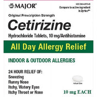 Major Pharmaceuticals Cetirizine HCL Tablets, 10 Mg, Allergy Relief, 90 Ea