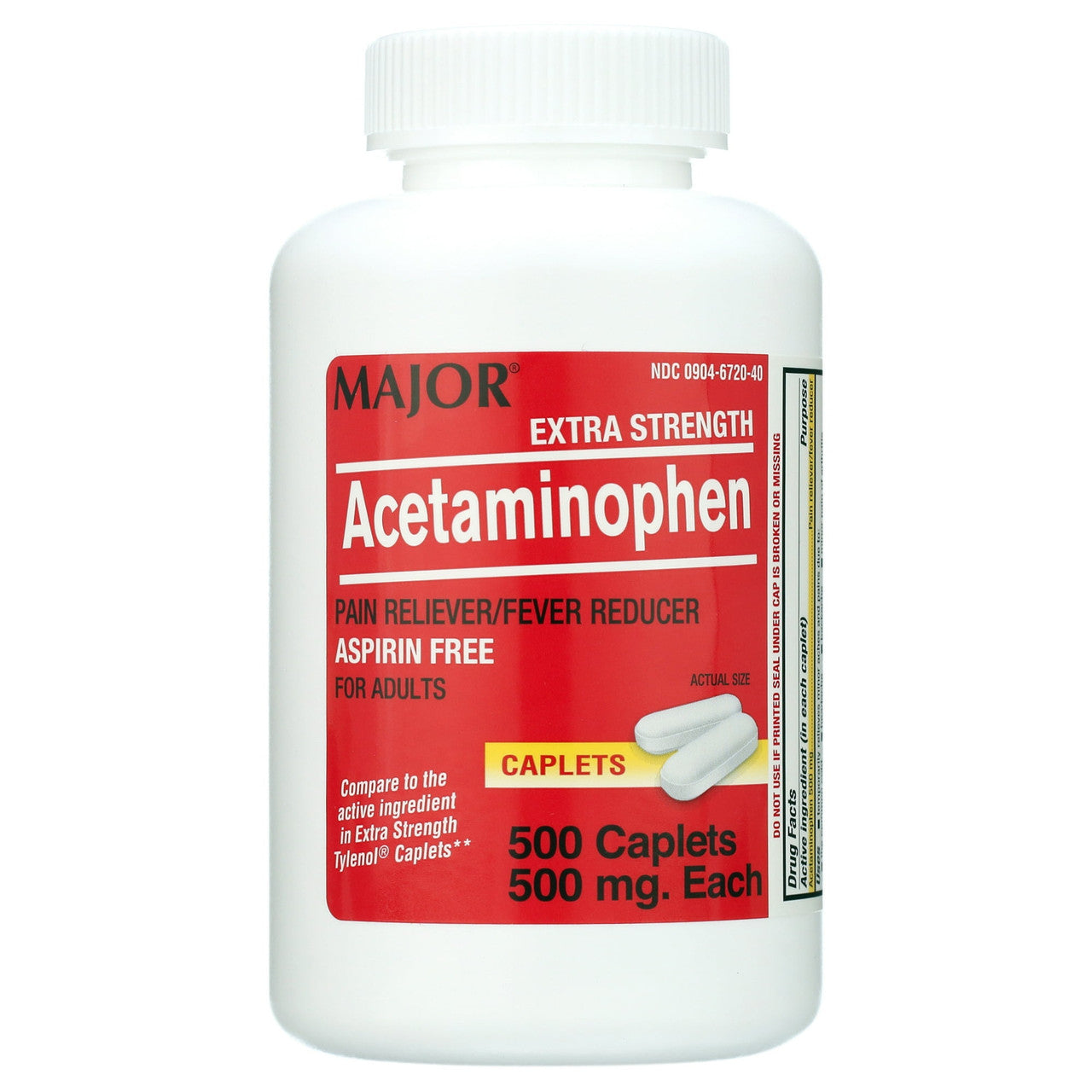 Major Adults Extra Strength Acetaminophen 500 mg Capsules, 500 Ea