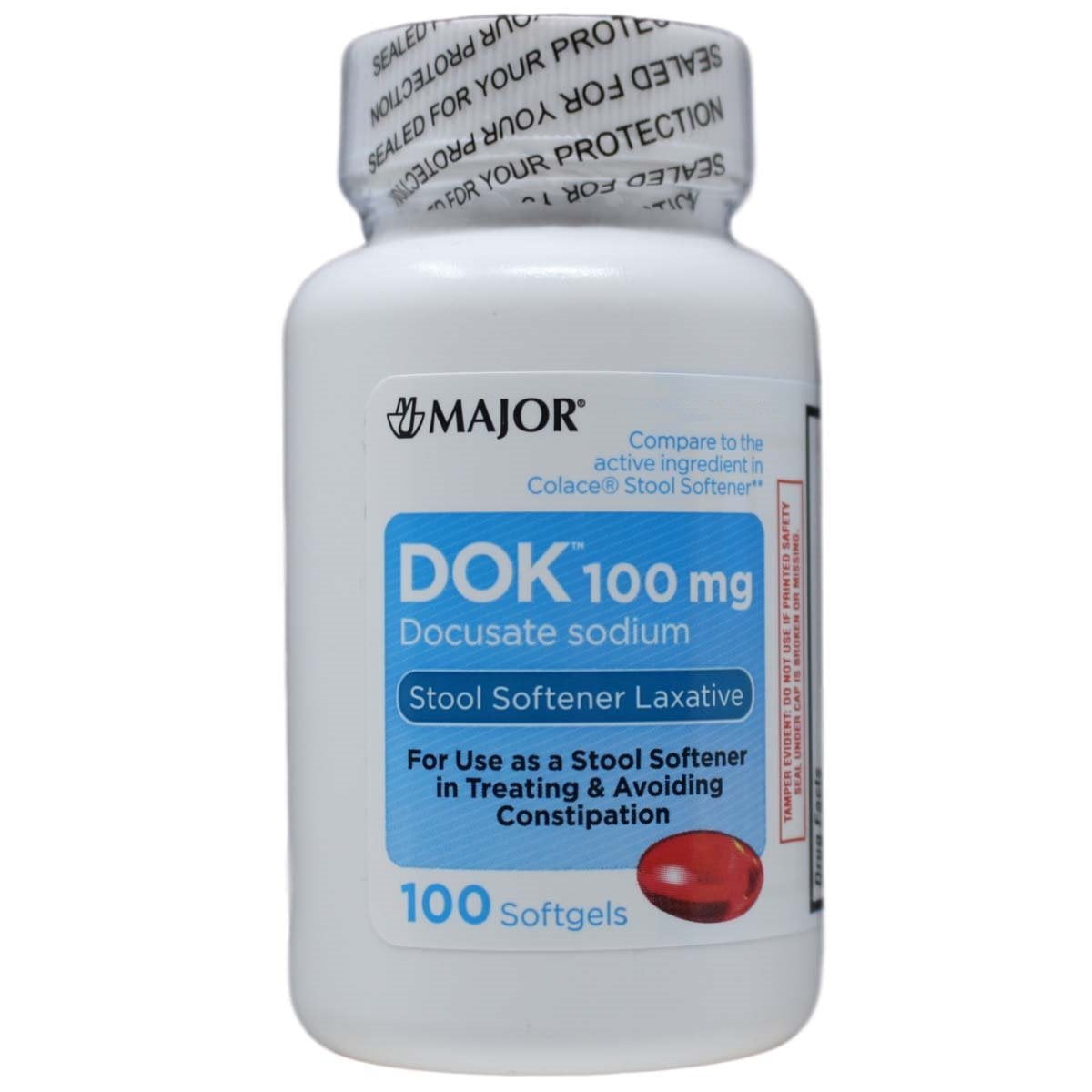 Major Dok Stool Softener Laxative 100 Mg Softgels, 100 Ea