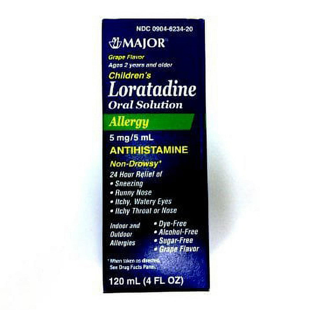 Major Childrens Allergy Relief Antihistamine Loratadine Oral Solution USP 5 Mg, Grape, 4 Oz