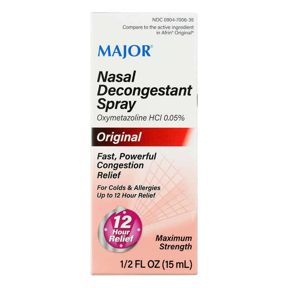 Major Original Nasal Decongestant Spray for Colds and Allergies 12 Hour Relief Maximum Strength, 0.5 Oz