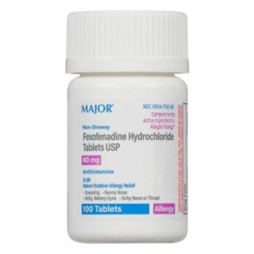 Major Fexofenadine Hydrochloride Antihistamine 12 Hours Allergy Relief Tablets, 100 Ea