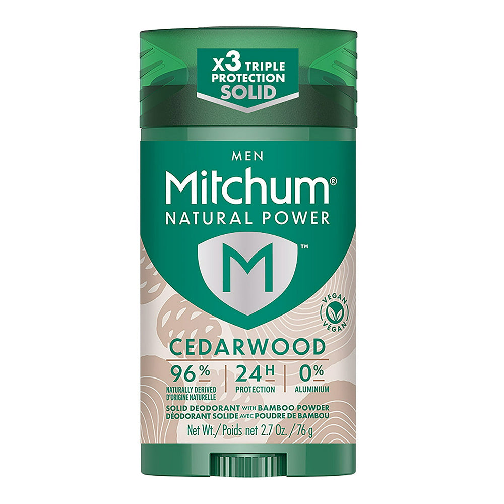 Mitchum Mens Natural Power Deodorant Solid Cedarwood Aluminum Free 2.7Oz (76g)