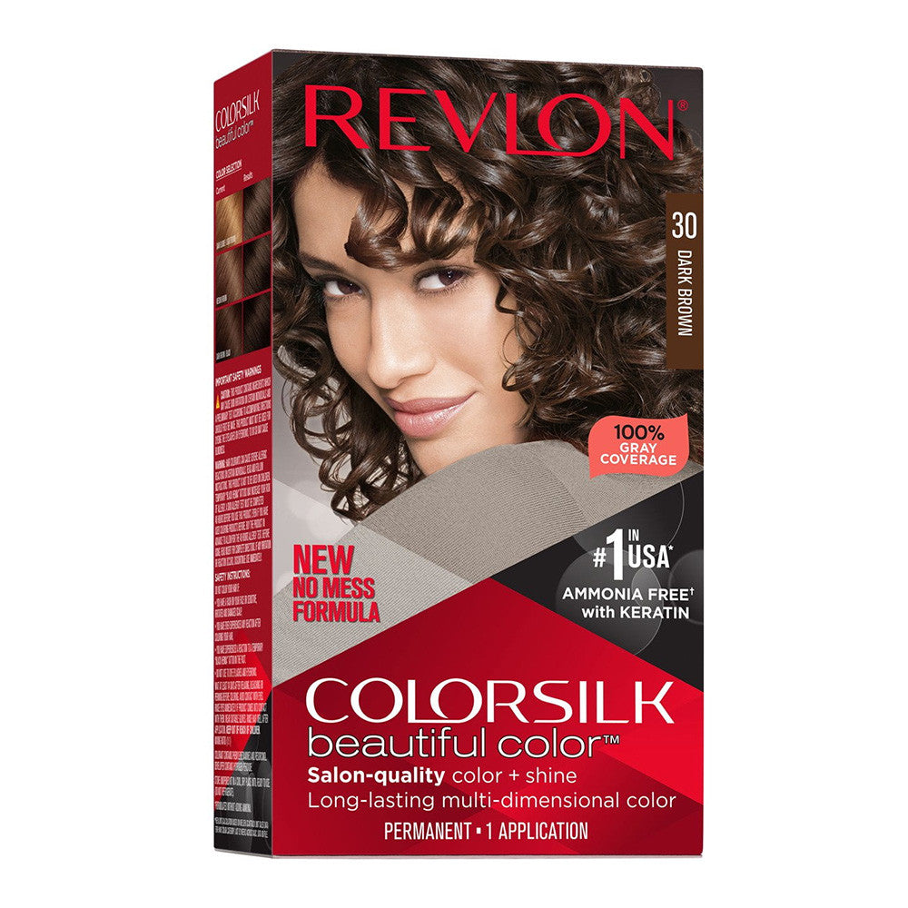Revlon Colorsilk Beautiful Color Long Lasting Permanent Hair Color, 30 Dark Brown, 1 Ea