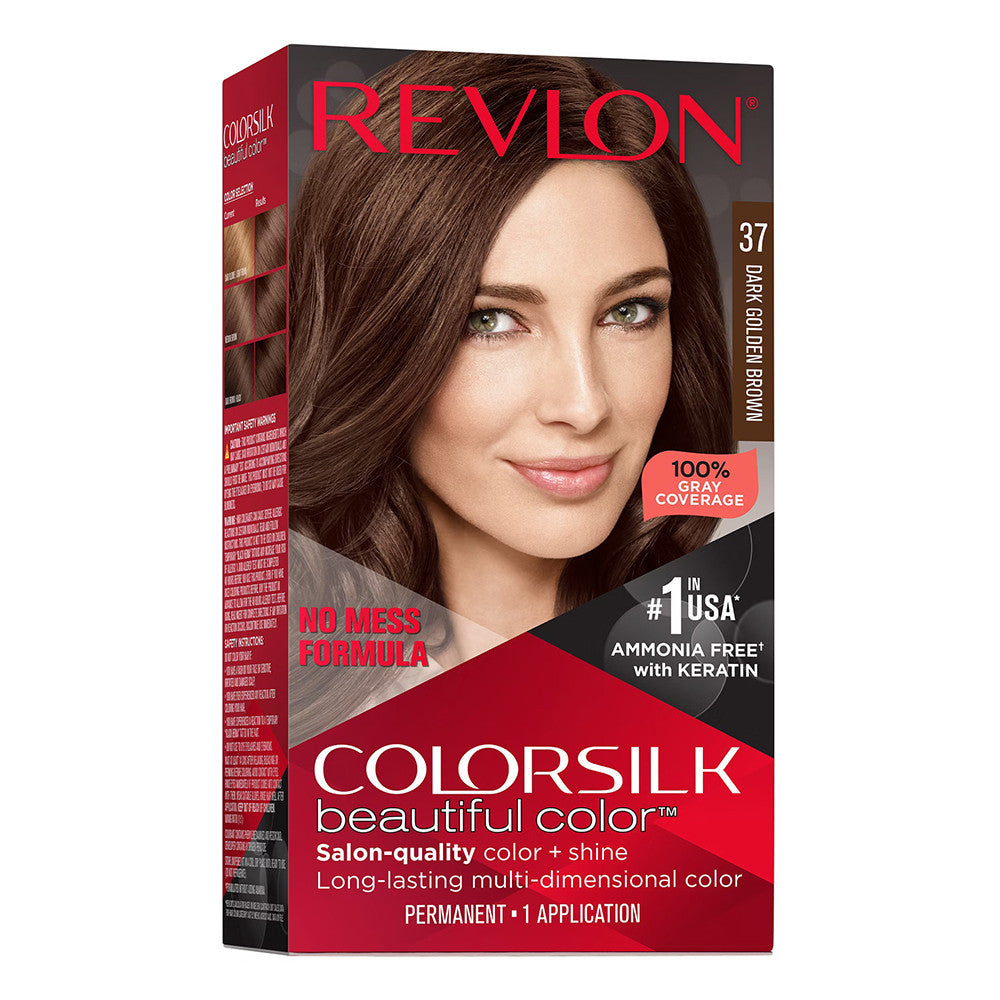 Revlon Colorsilk Beautiful Color Long Lasting Permanent Hair Color 037, Dark Golden Brown, 1 Ea