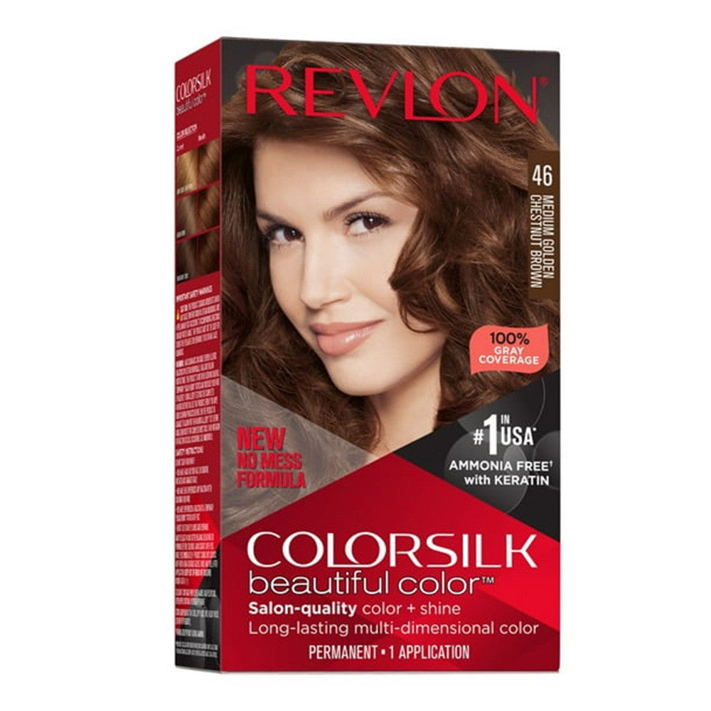 Revlon Colorsilk Beautiful Color Long Lasting Permanent Hair Color, 46 Medium Golden Chestnut Brown, 1 Ea