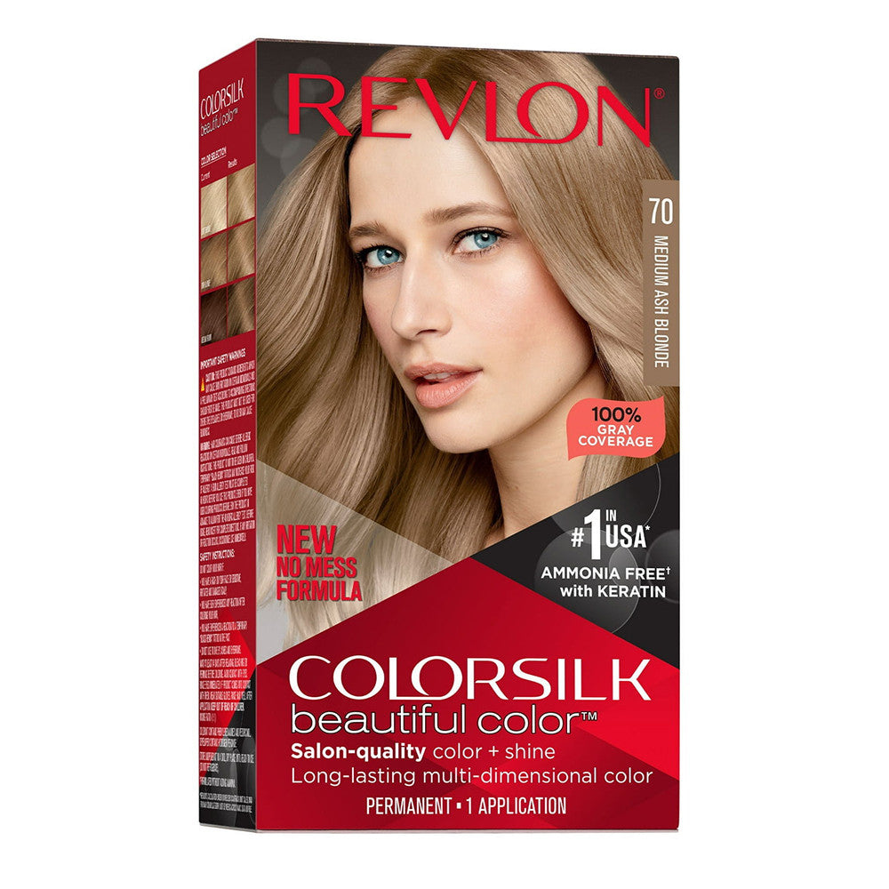 Revlon Colorsilk Beautiful Color Long Lasting Permanent Hair Color, 70 Medium Ash Blonde, 1 Ea