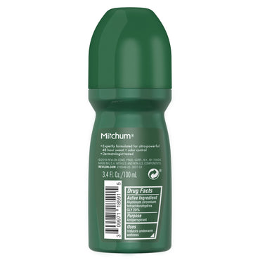 Mitchum Roll-On Antiperspirant and Deodorant for Men, Unscented, 3.4 Oz