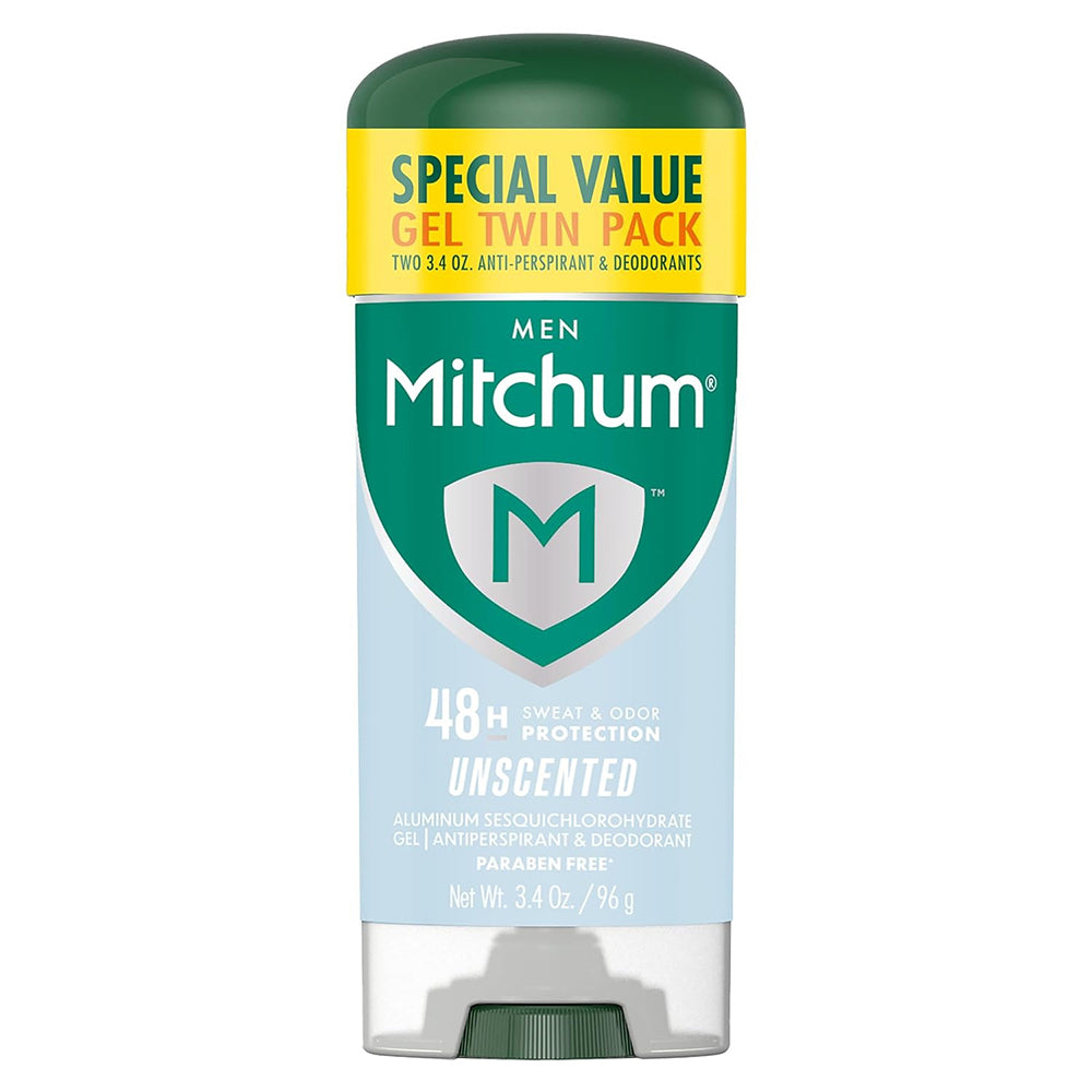 Mitchum Mens Triple Odor Protection Antiperspirant and Deodorant Gel Unscented Twin Pack 3.4Oz (96g)