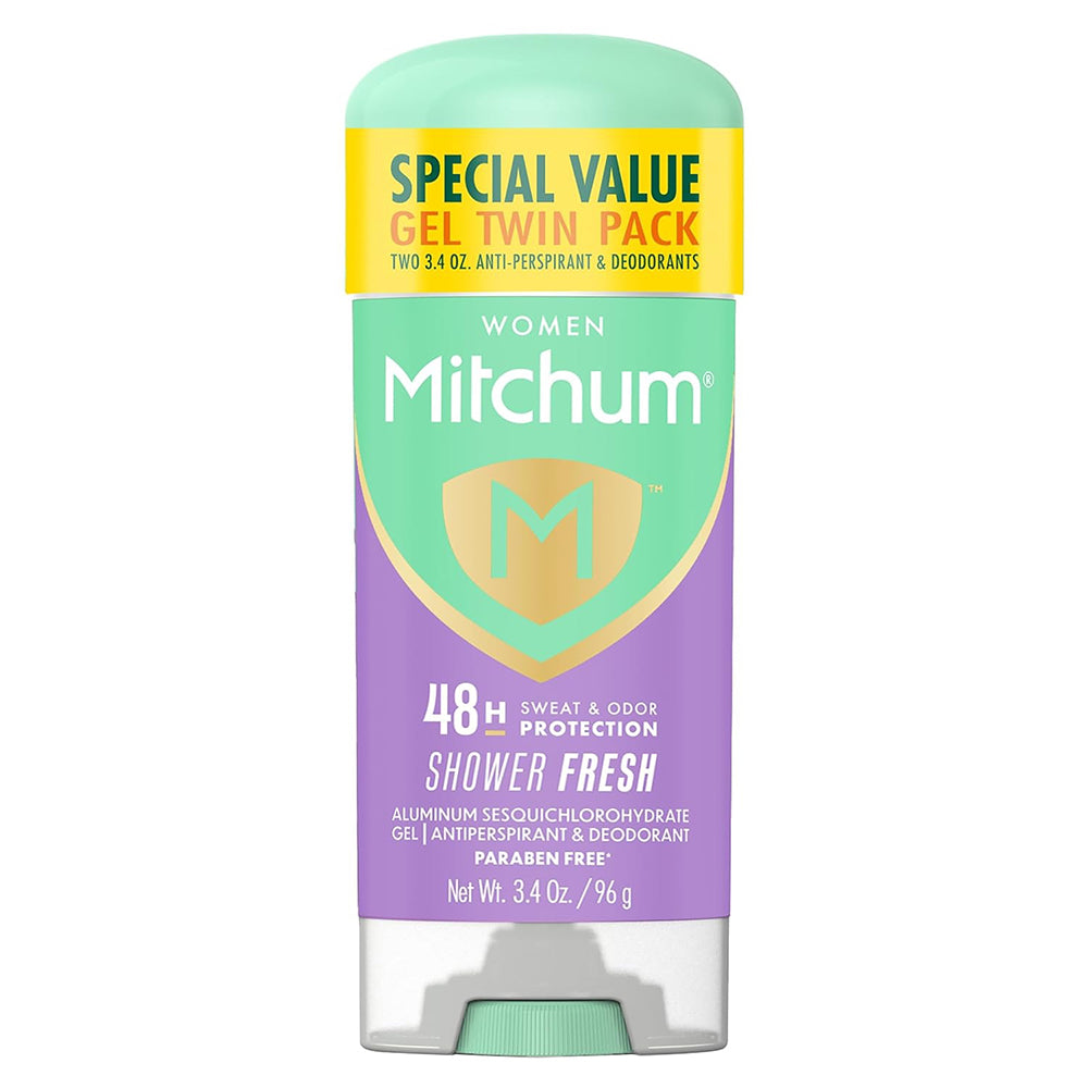 Mitchum for Women Antiperspirant Deodorant Gel Stick Shower Fresh Scent Triple Odor Defense Twin Pack 3.4Oz (96g)
