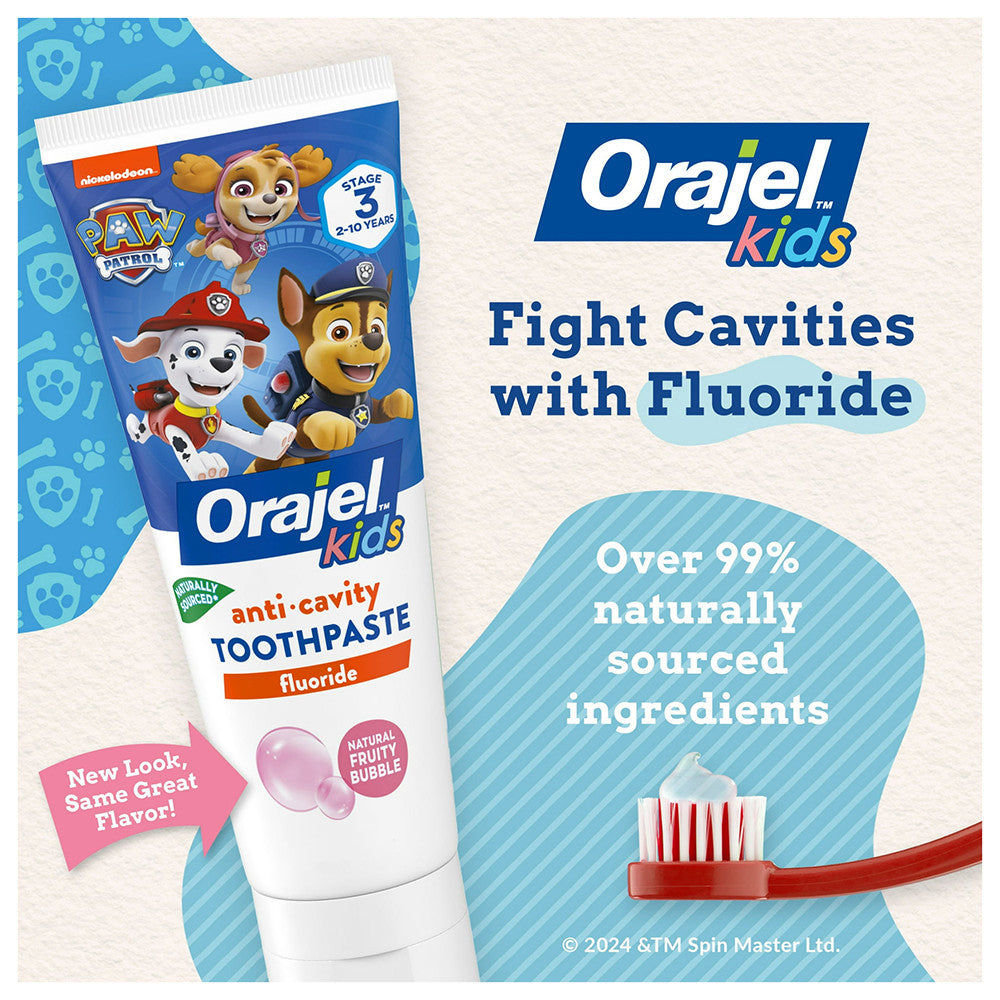 Orajel Kids Paw Patrol Anti-Cavity Fluoride Toothpaste, Natural Fruity Bubble Flavor, 4.2 Oz