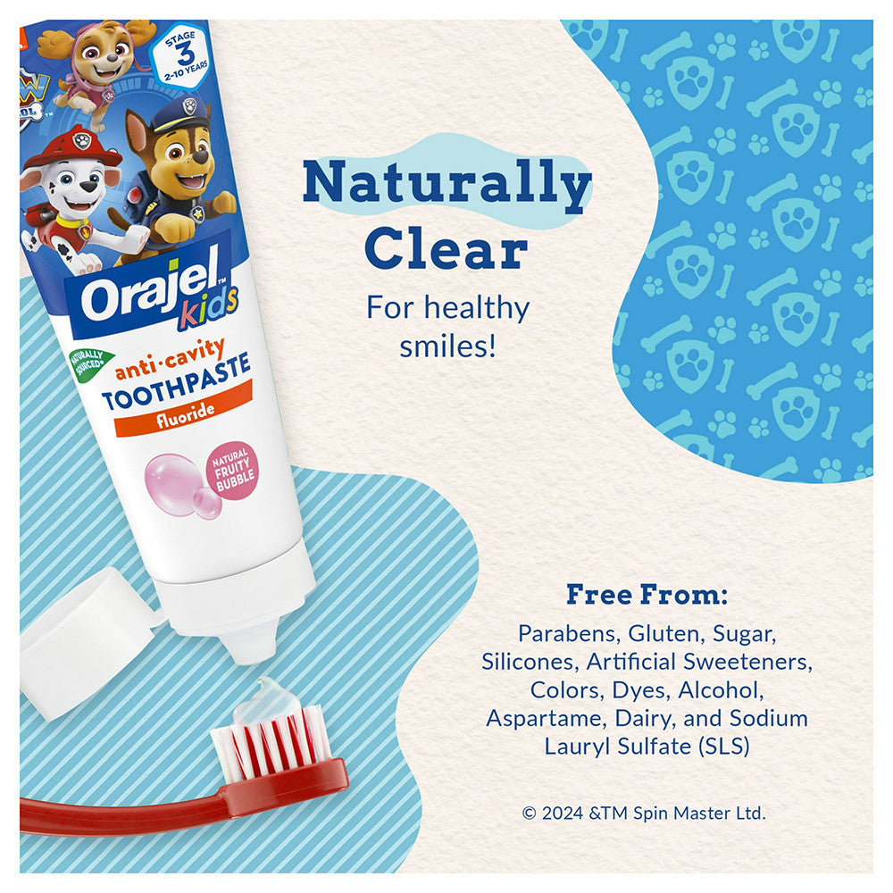 Orajel Kids Paw Patrol Anti-Cavity Fluoride Toothpaste, Natural Fruity Bubble Flavor, 4.2 Oz