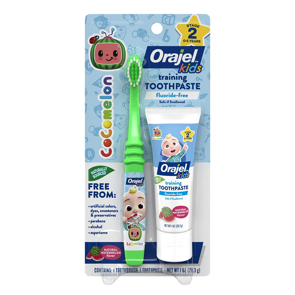 Orajel Kids Stage 2 Natural CoComelon Toothbrush and Training Toothpaste, Watermelon Flavor, 1.5 Oz