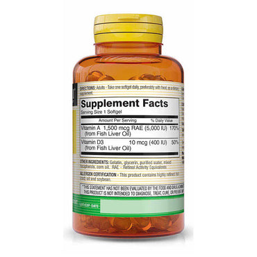 Mason Natural A-5000 Iu With D-400 Iu Softgels, Fish Liver Oil - 100 Ea