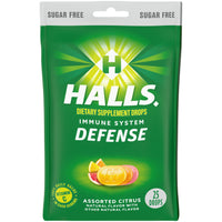 Halls Defense Sugar Free Vitamin C Supplement Drops, Assorted Citrus - 25 Ea/ 12 Pack