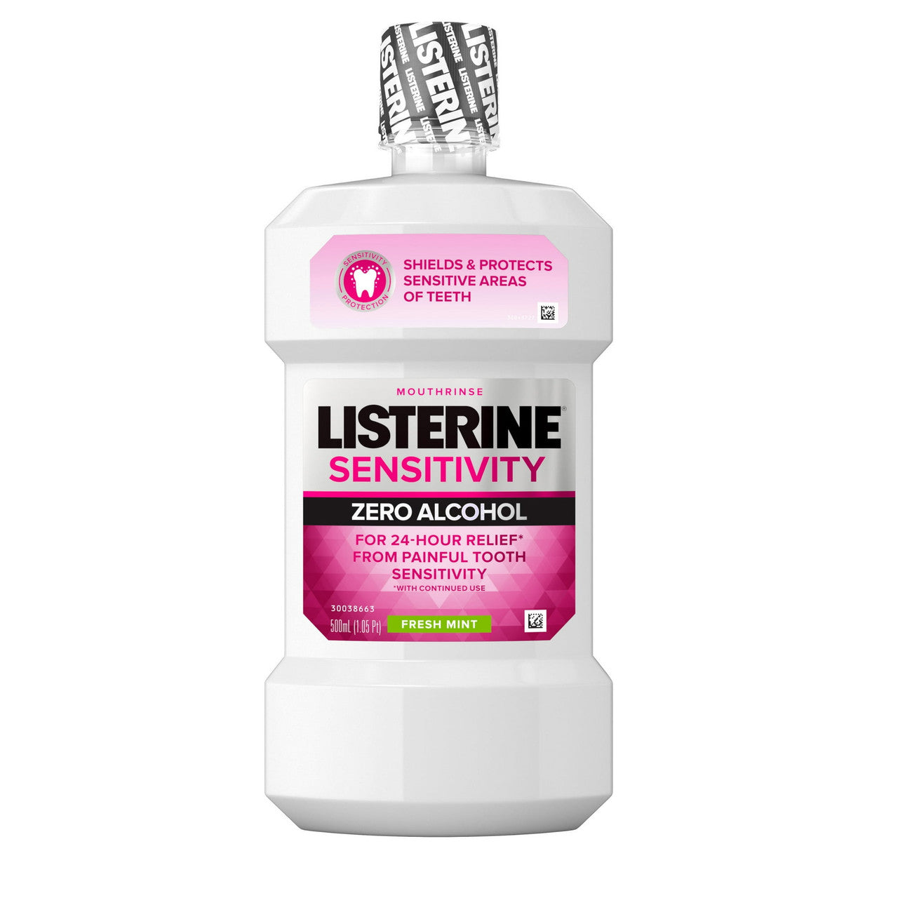 Listerine Zero Alcohol Mouthwash 24-hour Relief for Painful Tooth Sensitivity, Fresh Mint, 500 Ml