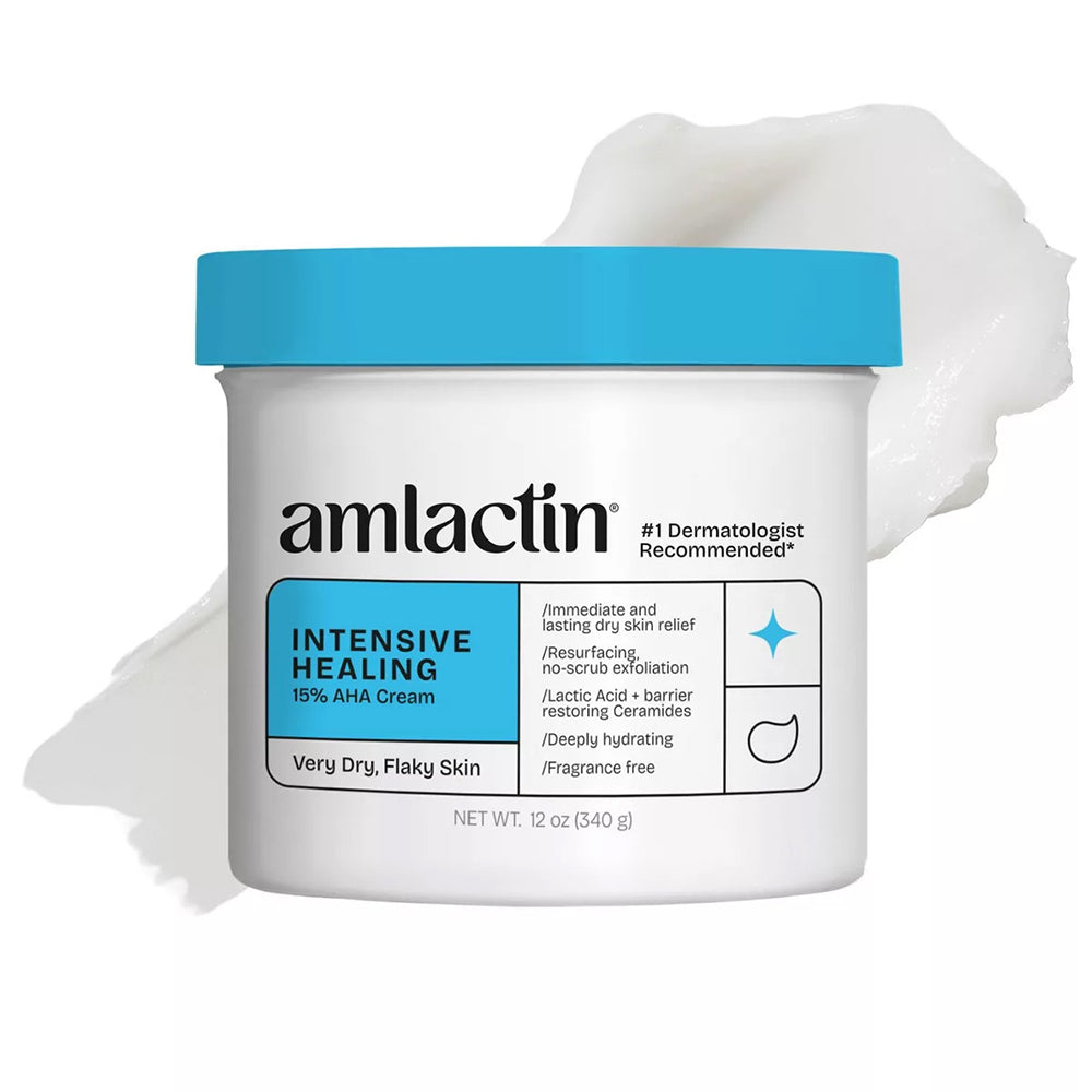 AmLactin Intensive Healing Body Cream for Extremely Dry Skin with 15 Percent Lactic Acid AHA Non Greasy 12Oz (340g)