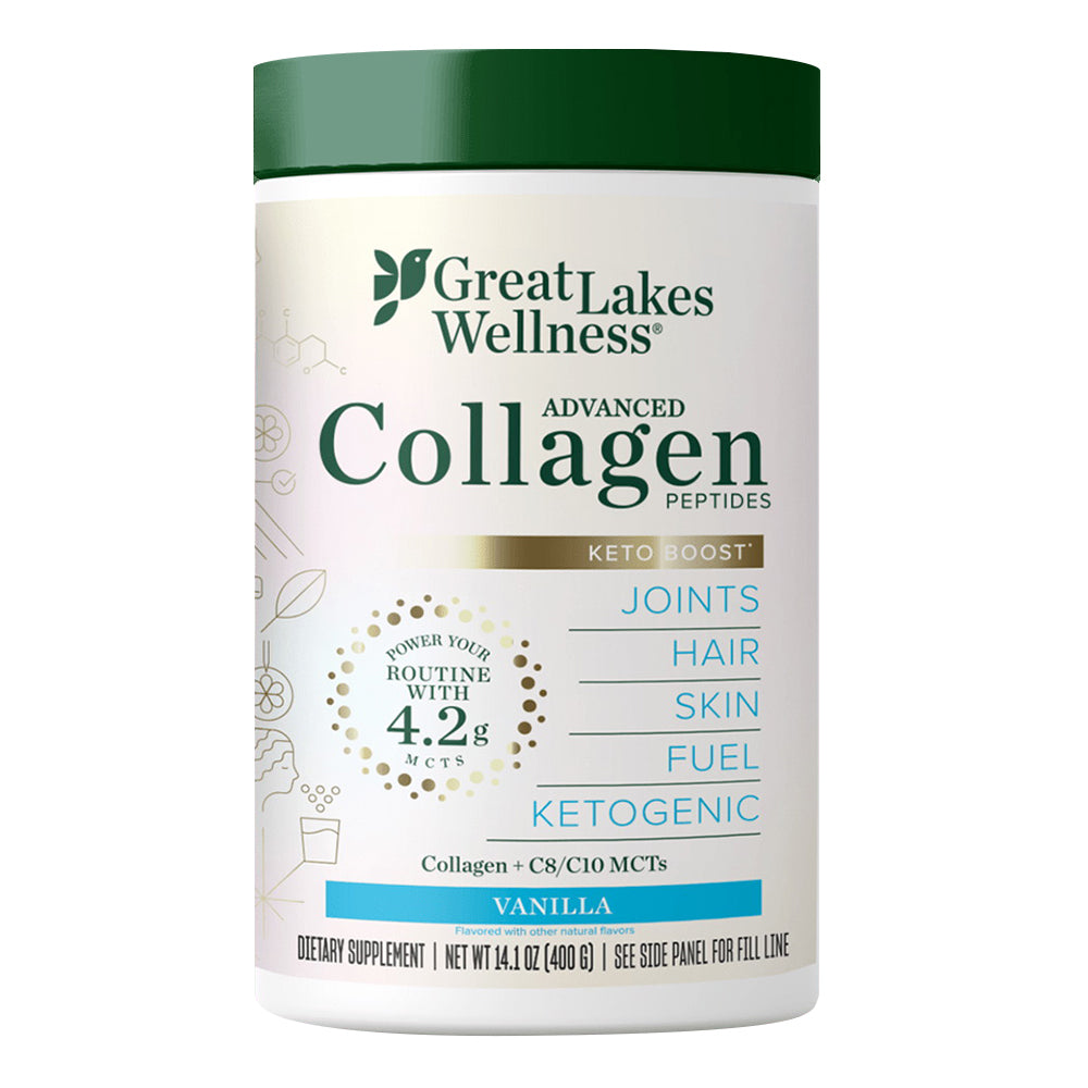 Great Lakes Wellness Keto Boost Advanced Collagen Peptides Powder 4.2g MCTS Vanilla Flavored Support Joints Hair Skin Fuel Ketogenic 14.1Oz (400g)