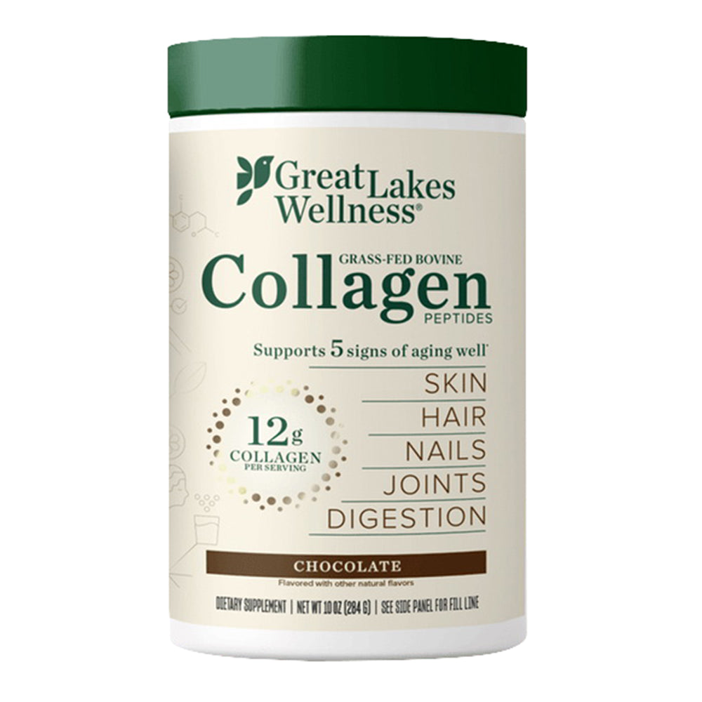 Great Lakes Wellness Collagen Peptides Powder Supports Skin Hair Nails Joints and Digestion Chocolate Flavored 10Oz (284g)