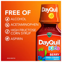 Vicks Dayquil Kids Liquid Cold and Cough Mucus Multi Symptom Relief, Berry Flavor, 8 Oz