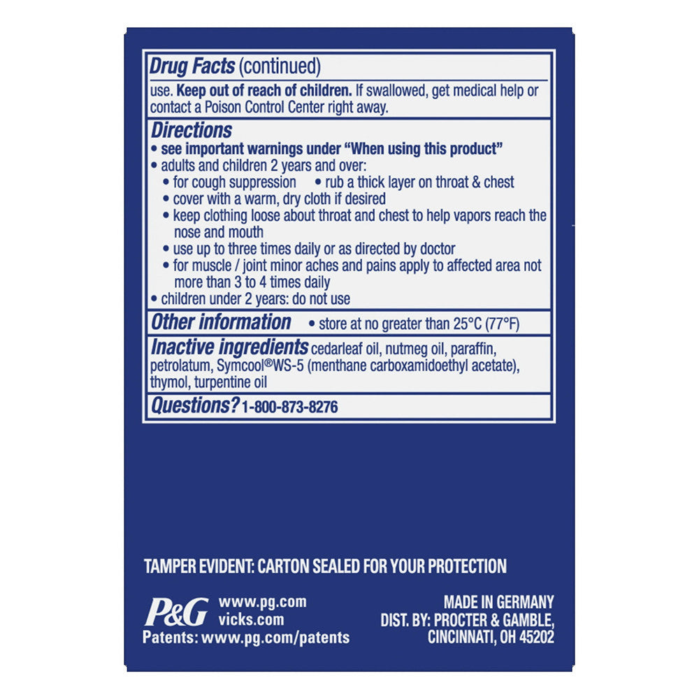 Vicks Vaporub Advanced Plus Cough Suppressant Topical Chest Rub Analgesic Ointment, 2.82 Oz