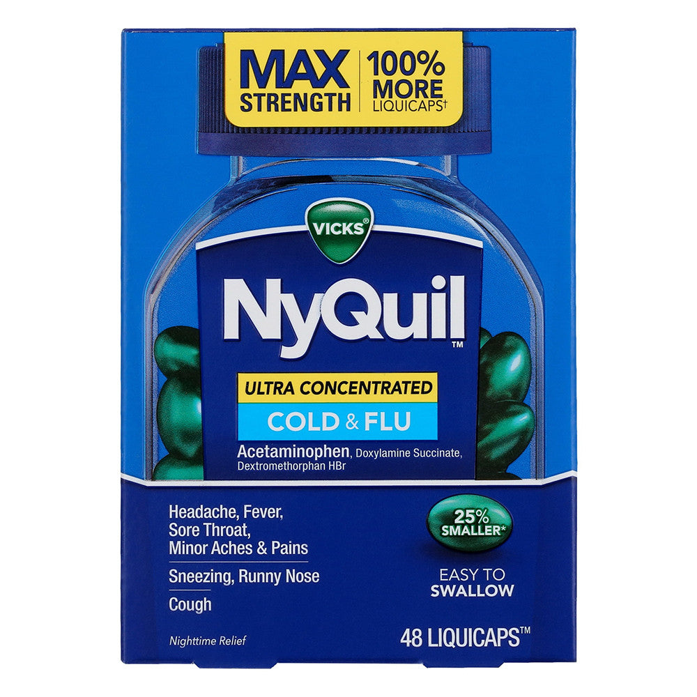 Vicks Nyquil Ultra Concentrated Liquicaps Cold, Cough and Flu, 48 Ea