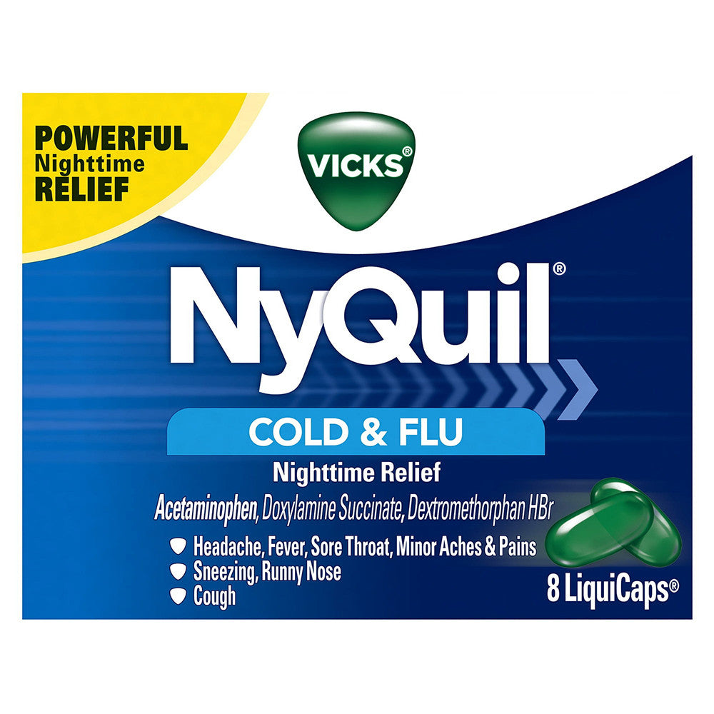 Vicks Nyquil Cold and Flu Nighttime Relief Liquicaps, 8 Ea