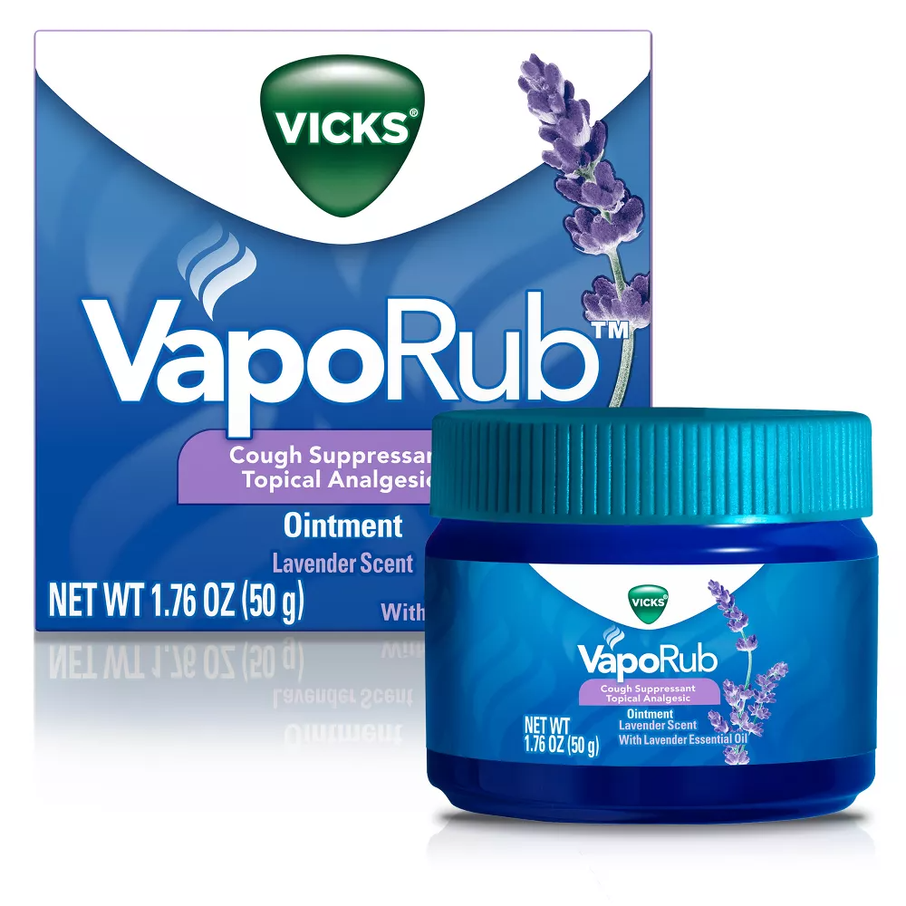 Vicks Vaporub Soothing Cough Suppressant Tripical Analgesic Ointment, Lavender Scent, 1.76 oz