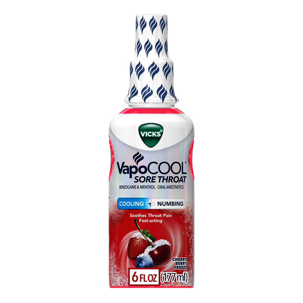 Vicks VapoCool Sore Throat Numbing Relief Spray with Benzocaine and Menthol Cherry Berry Flavor 6Oz (177ml)