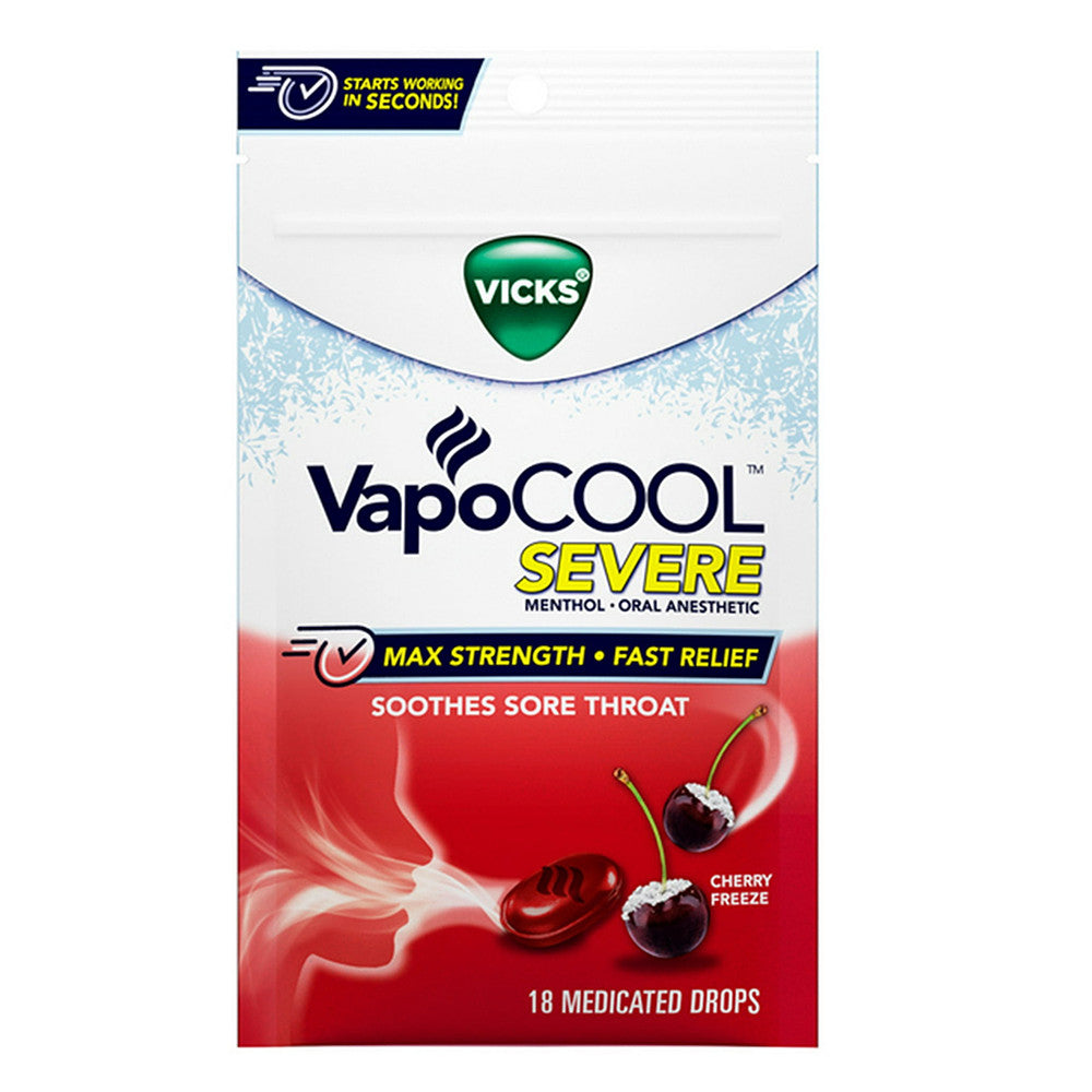 Vicks Vapocool Severe Medicated Drops, Cherry Freeze Flavor, 18 Ea