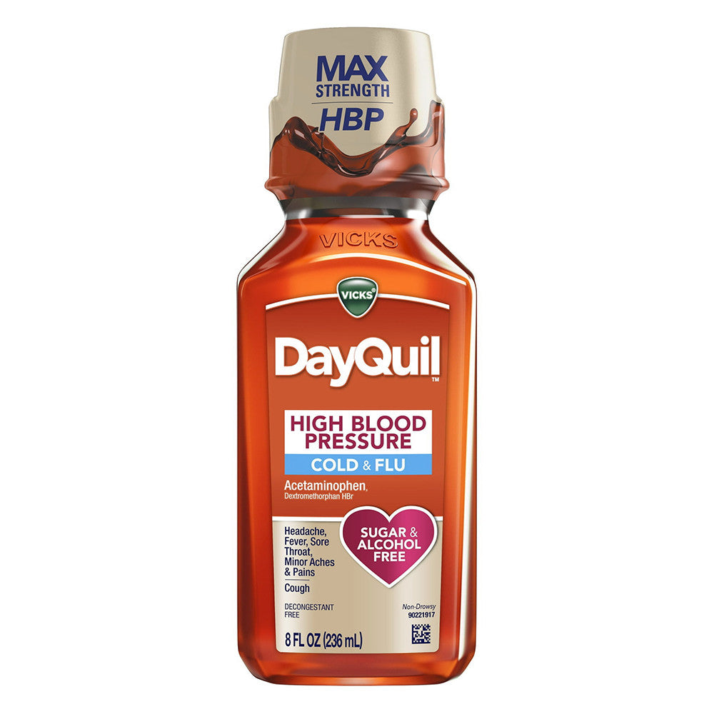 Vicks Dayquil High Blood Pressure Cold and Flu Relief Liquid Medicine, 8 Oz