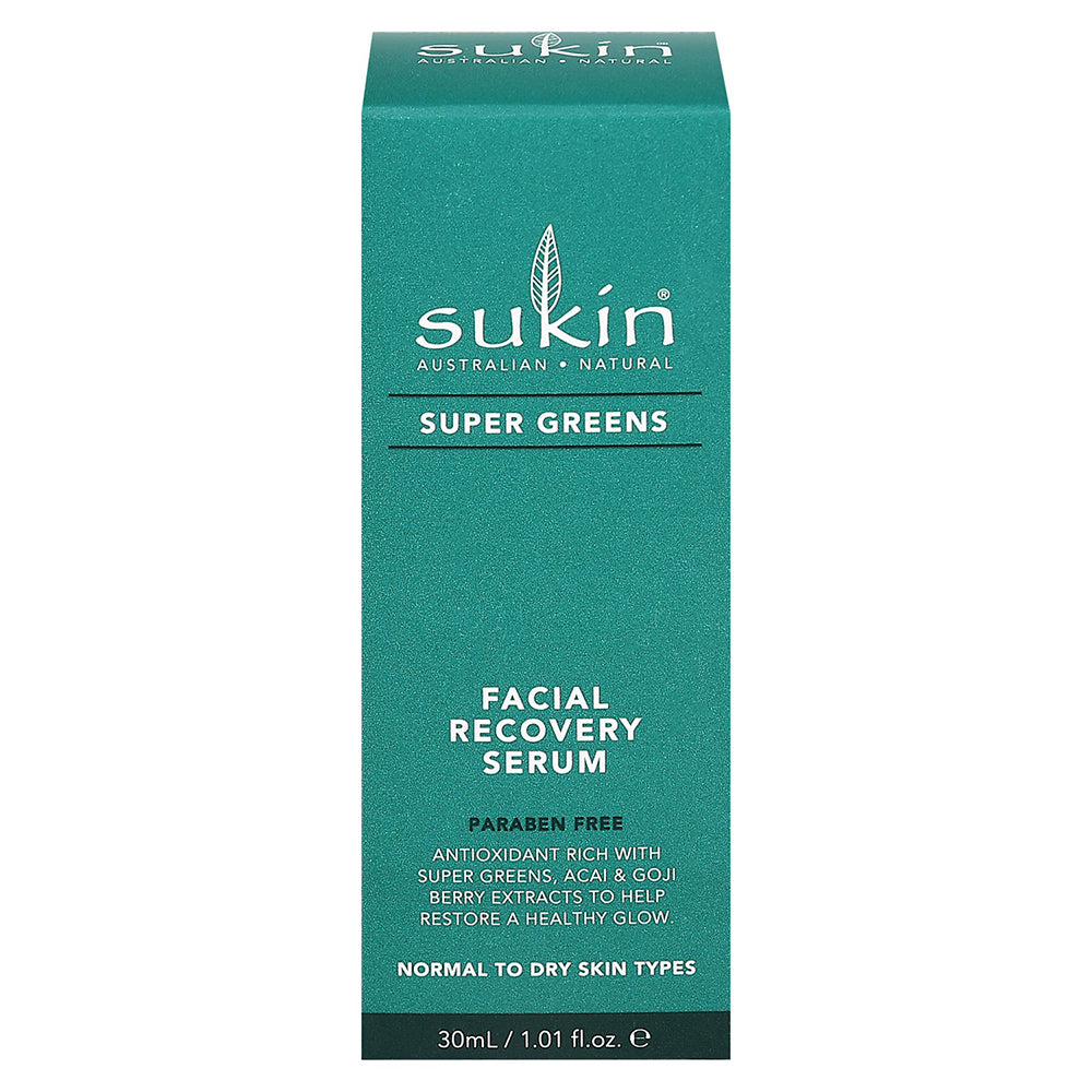 Sukin Super Greens Facial Recovery Serum Normal to Dry Skin 1.01Oz (30ml)