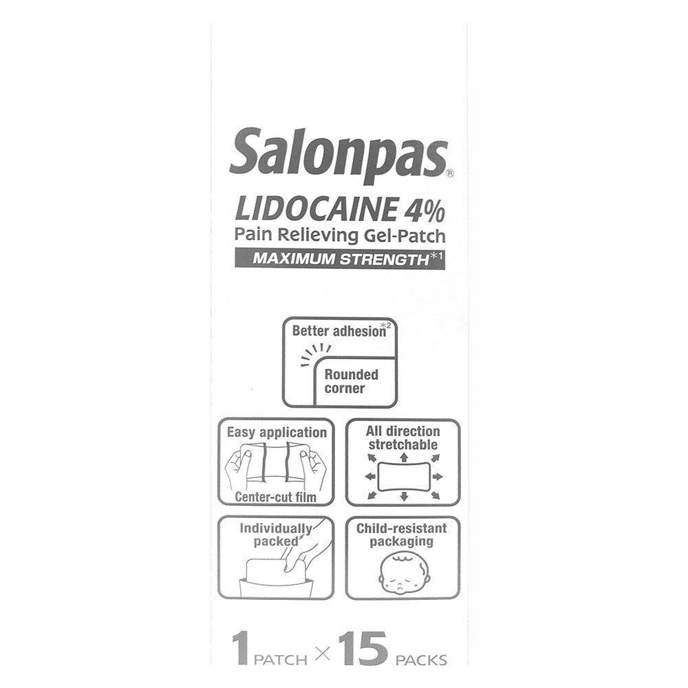 Salonpas Lidocaine Maximum Strength Pain Relieving Gel Patches, 15 Ea