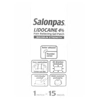 Salonpas Lidocaine Maximum Strength Pain Relieving Gel Patches, 15 Ea