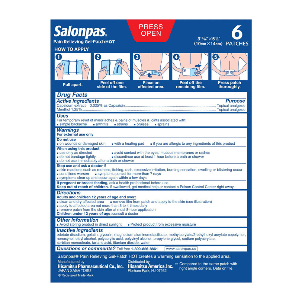 Salonpas Arthritis Pain Relieving Hot Gel-Patch - 6 Ea