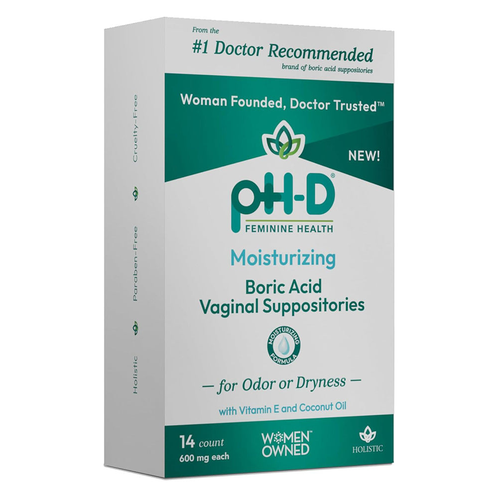 pH-D Feminine Health Moisturizing Boric Acid Vaginal Suppositories with Coconut Oil 4Ea