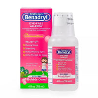 Benadryl Children's Dye-Free Allergy Liquid, Bubble Gum, 4 Oz