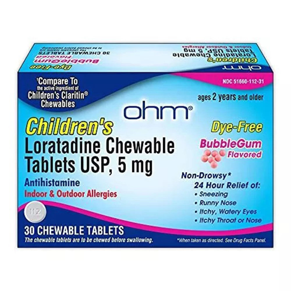Ohm Childrens Antihistamine Loratadine Chewable Tablets, Bubblegum, 30 Ea