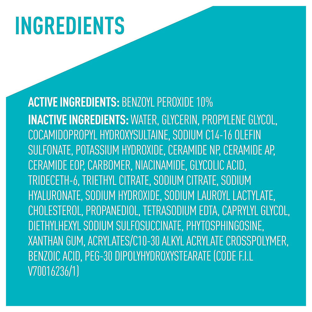 CeraVe Acne Foaming Cream Wash with 10% Benzoyl Peroxide for Face and Body Fragrance Free, 5.0 Oz