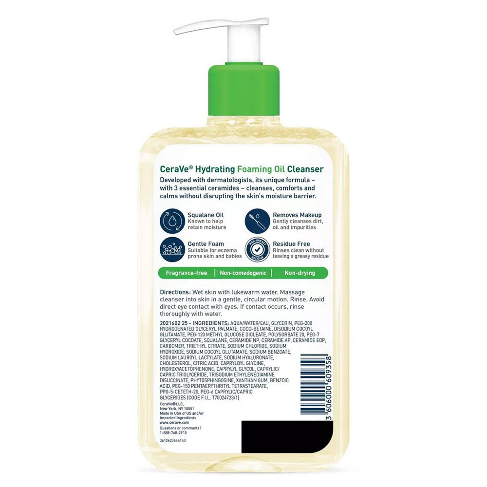 CeraVe Hydrating Foaming Oil Cleanser for Dry to Very Dry Skin Fragrance Free, 16 Oz