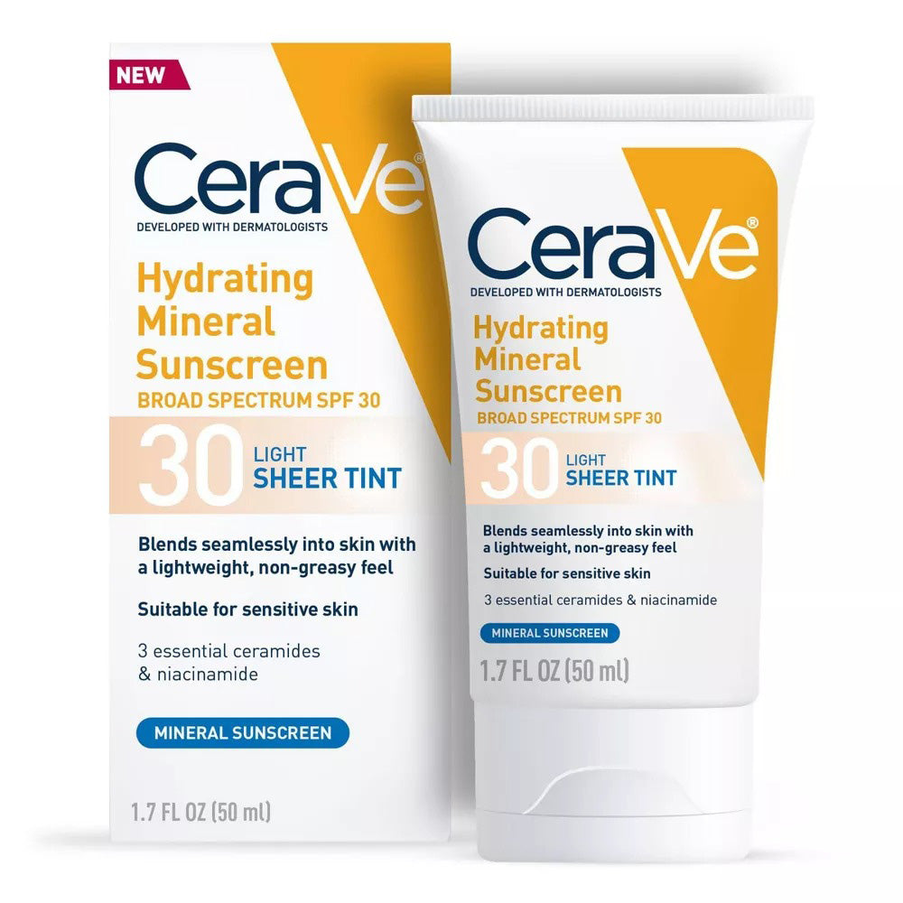 Cerave Protects Skin Hydrating Formula Mineral-Based Sunscreen SPF30 Light Tint 1.7Oz (50ml)