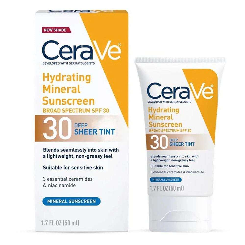 CeraVe Protects Skin Hydrates Barrier Mineral Sunscreen SPF30 Deep Tint 1.7Oz (50ml)