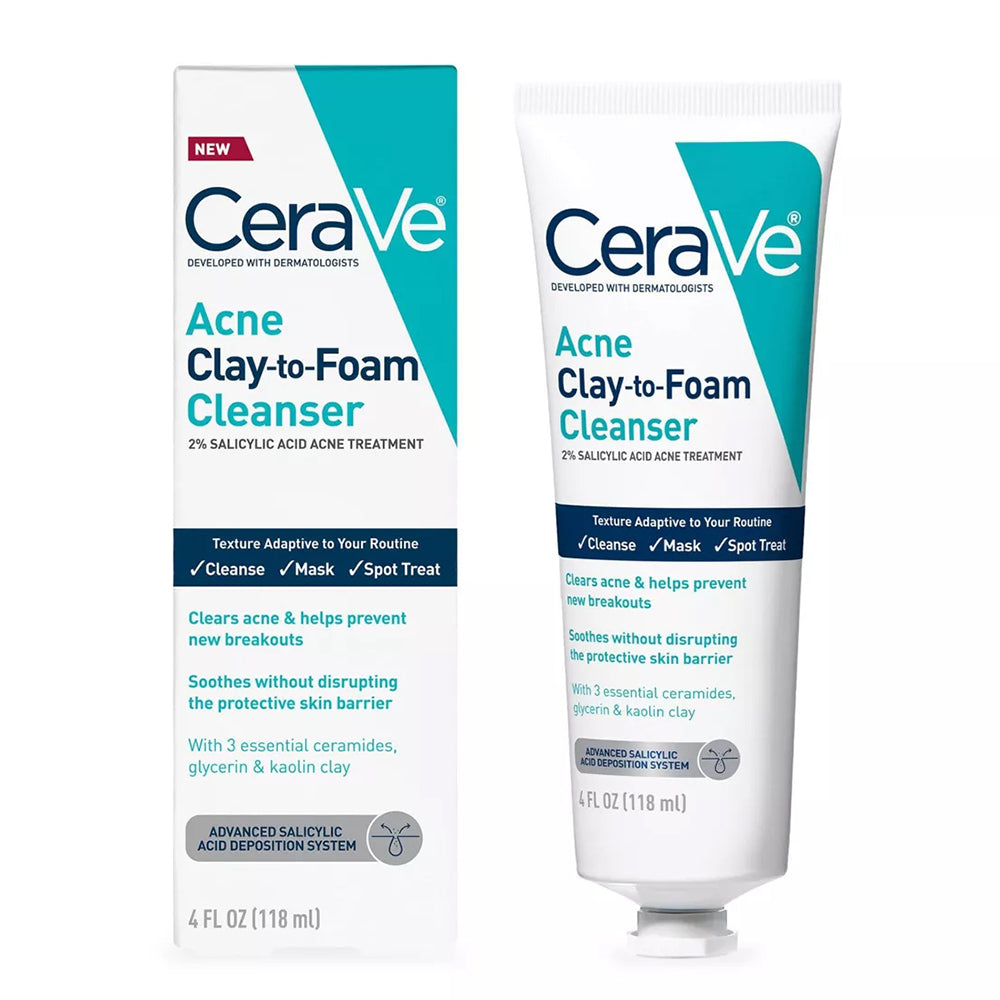 Cerave Acne Clay to Foam Cleanser Mask and Spot Treatment 4Oz (118ml)